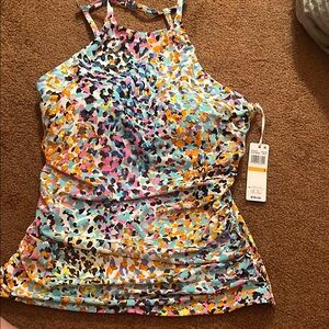 Anne Cole Multicolor High-Neck Tankini with Adjustable Straps